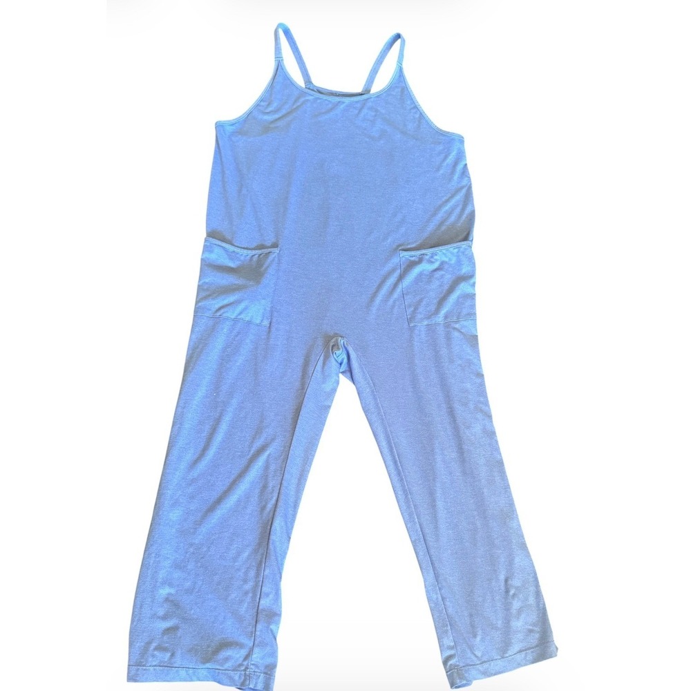 Zyia Active Womens Light Blue Heathered Sleeveless Wide Leg Jumpsuit Size Big